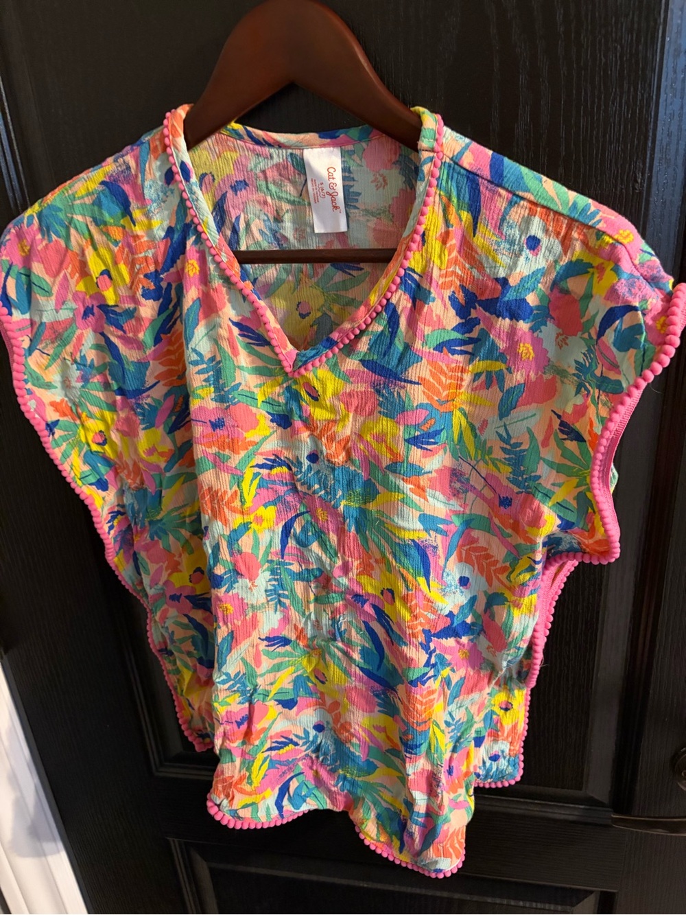 Cat & Jack Multicolor Tropical Print Top with Pom Trim